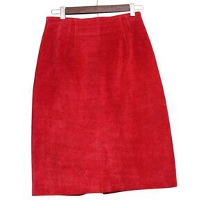 Vintage 80s 90s Genuine Leather Skirt Size 8 Red Suede Cocktail Evening Clubwear